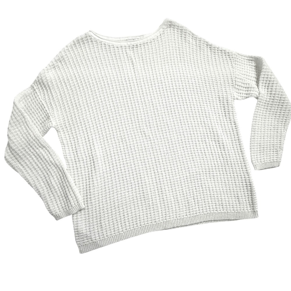 J. Jill Sweater Women's M White Loose Knit Scoop Neck Drop Shoulder Summer